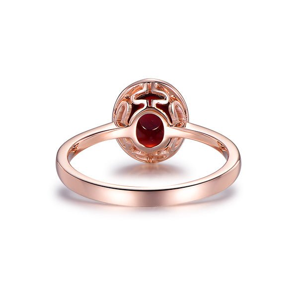 Bezel-Set Oval Cabochon Red Garnet Solitaire Ring 14K Rose Gold - Lord of Gem Rings