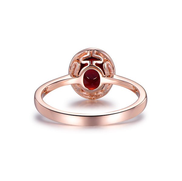 Bezel-Set Oval Cabochon Red Garnet Solitaire Ring 14K Rose Gold - Lord of Gem Rings