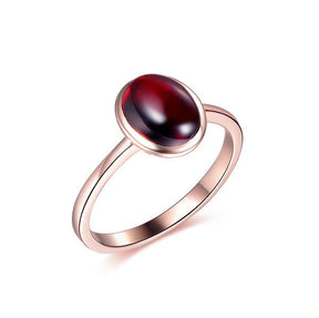 Bezel-Set Oval Cabochon Red Garnet Solitaire Ring 14K Rose Gold - Lord of Gem Rings