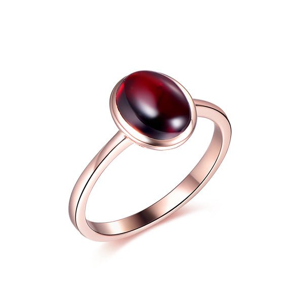 Bezel-Set Oval Cabochon Red Garnet Solitaire Ring 14K Rose Gold - Lord of Gem Rings