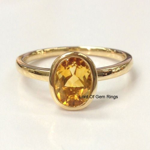 Bezel Set Oval Citrine Solitaire Ring 14K Yellow Gold - Lord of Gem Rings