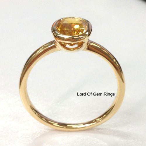 Bezel Set Oval Citrine Solitaire Ring 14K Yellow Gold - Lord of Gem Rings