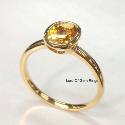 Bezel Set Oval Citrine Solitaire Ring 14K Yellow Gold - Lord of Gem Rings