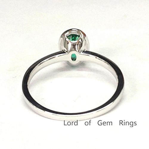Bezel-Set Oval Emerald Solitaire Ring 14K White Gold - Lord of Gem Rings