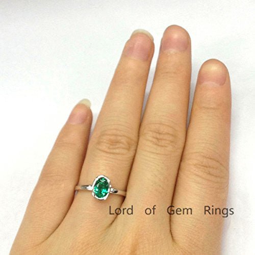 Bezel-Set Oval Emerald Solitaire Ring 14K White Gold - Lord of Gem Rings