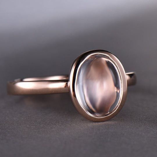 Bezel-Set Oval Moonstone Solitaire Ring 14k Rose Gold
