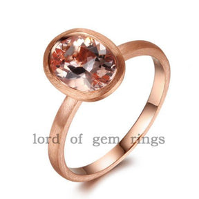 Bezel-Set Oval Morganite Solitaire Ring 14K Rose Gold - Lord of Gem Rings