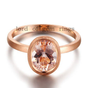 Bezel-Set Oval Morganite Solitaire Ring 14K Rose Gold - Lord of Gem Rings