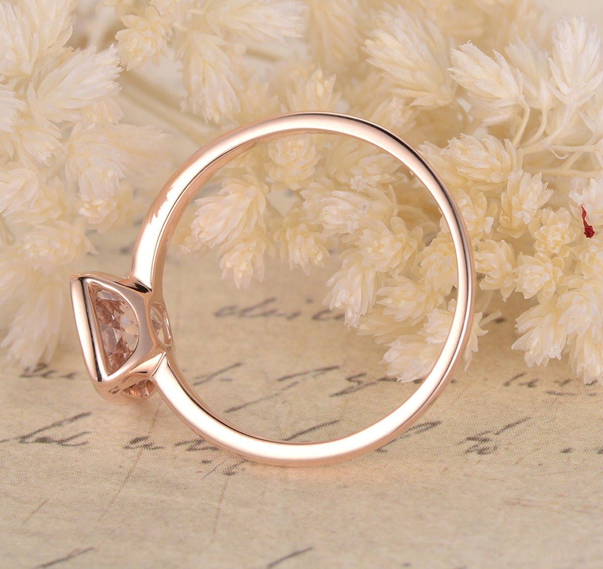 Bezel Set Oval Morganite Solitaire Ring 14K Rose Gold - Lord of Gem Rings