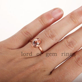 Bezel-Set Oval Morganite Solitaire Ring 14K Rose Gold - Lord of Gem Rings