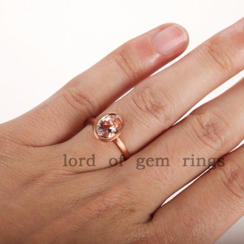 Bezel-Set Oval Morganite Solitaire Ring 14K Rose Gold - Lord of Gem Rings
