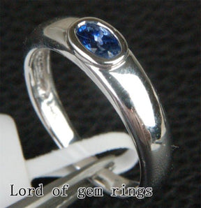 Bezel Set Oval Natural Blue Sapphire September Birthstone Solitaire Ring - Lord of Gem Rings