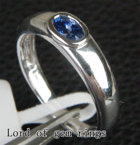 Bezel Set 5mm Band Blue Sapphire Ring – Natural Oval Sapphire, Unisex September Birthstone Jewelry