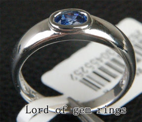 Bezel Set Oval Natural Blue Sapphire September Birthstone Solitaire Ring - Lord of Gem Rings