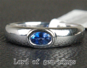 Bezel Set Oval Natural Blue Sapphire September Birthstone Solitaire Ring - Lord of Gem Rings