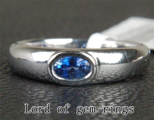 Bezel Set Oval Natural Blue Sapphire September Birthstone Solitaire Ring - Lord of Gem Rings
