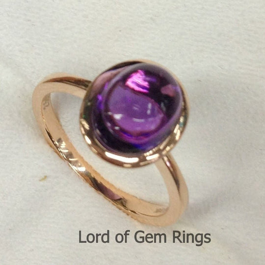 Bezel-Set Oval Purple Amethyst Solitaire Ring 14K Rose Gold