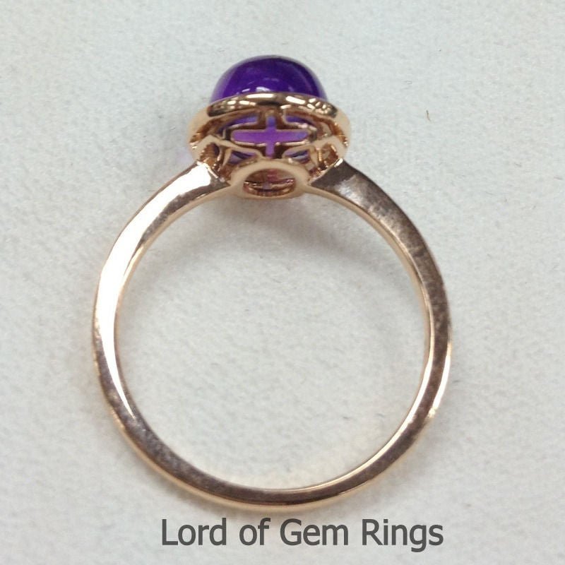 Bezel-Set Oval Purple Amethyst Solitaire Ring 14K Rose Gold - Lord of Gem Rings