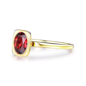Bezel-Set Oval Red Garnet Solitaire Ring 14K Yellow Gold - Lord of Gem Rings