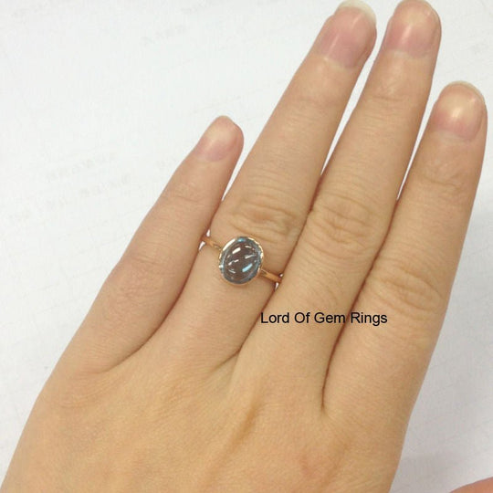 Bezel-Set Oval Sky Blue Topaz Solitaire Ring 14K Rose Gold