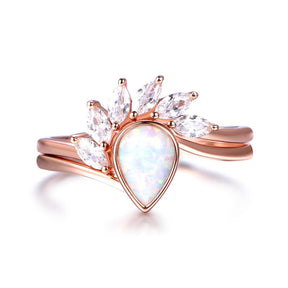 Bezel-Set Pear Africa Opal Marquise Diamond Tiara Cocktail Bridal Set - Lord of Gem Rings