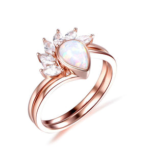 Bezel-Set Pear Africa Opal Marquise Diamond Tiara Cocktail Bridal Set - Lord of Gem Rings