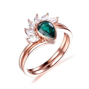 Bezel-Set Pear Emerald Marquise Diamond Tiara Cocktail Bridal Set - Lord of Gem Rings