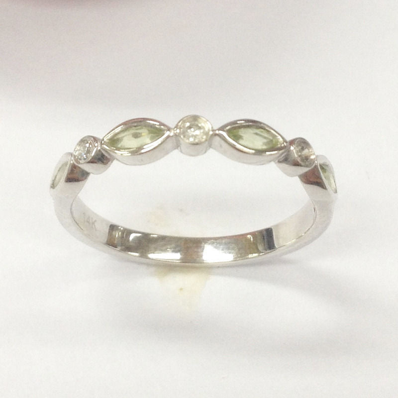 Bezel Set Peridot Diamond Marquise and Dot August Birthstone Band - Lord of Gem Rings