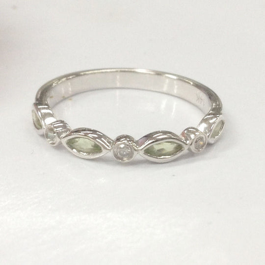 Bezel Set Peridot Diamond Marquise and Dot August Birthstone Band
