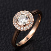 Bezel-Set Round Moissanite Ring Flower Diamond Halo - Lord of Gem Rings