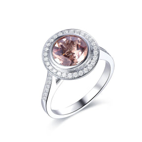 Bezel-Set Round Morganite Diamond Halo Ring with Hidden Accents - Lord of Gem Rings