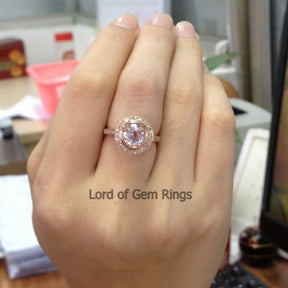 Bezel-Set Round Morganite Diamond Halo Ring with Hidden Accents - Lord of Gem Rings