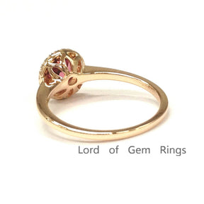 Bezel-Set Round Tourmaline Diamond Halo Engagement Ring - Lord of Gem Rings