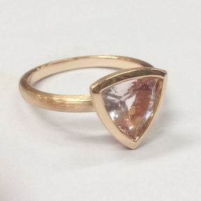 Bezel Set Trillion Morganite Solitaire Ring 14K Rose Gold - Lord of Gem Rings