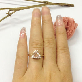 Bezel Set Trillion Morganite Solitaire Ring 14K Rose Gold - Lord of Gem Rings