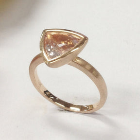 Bezel Set Trillion Morganite Solitaire Ring 14K Rose Gold - Lord of Gem Rings