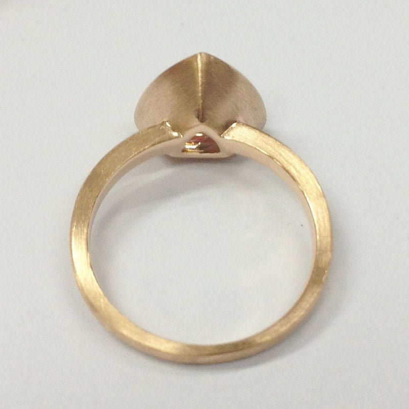 Bezel Set Trillion Morganite Solitaire Ring 14K Rose Gold - Lord of Gem Rings