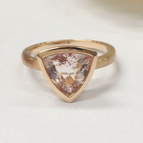 Bezel Set Trillion Morganite Solitaire Ring 14K Rose Gold - Lord of Gem Rings