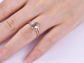 Bezel-Set Trillion Morganite Solitaire Ring Contoured Bridal Set - Lord of Gem Rings