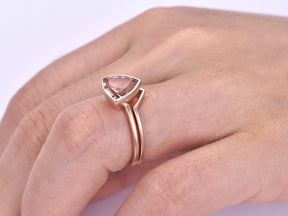Bezel-Set Trillion Morganite Solitaire Ring Contoured Bridal Set - Lord of Gem Rings