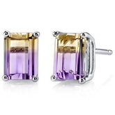 Bi-color Emerald Cut Ametrine Stud Earrings - Lord of Gem Rings