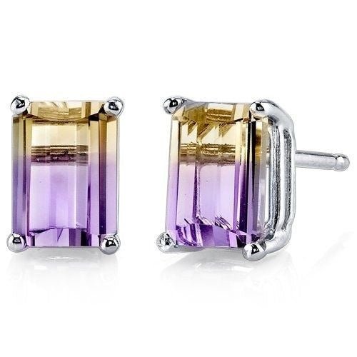 Bi-color Emerald Cut Ametrine Stud Earrings