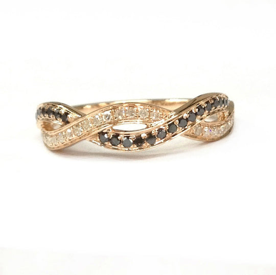 Black and White Diamond Half Eternity Infinite Love Ring with Edged