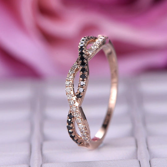Black and White Diamond Infinite Love Half Eternity Wedding Band
