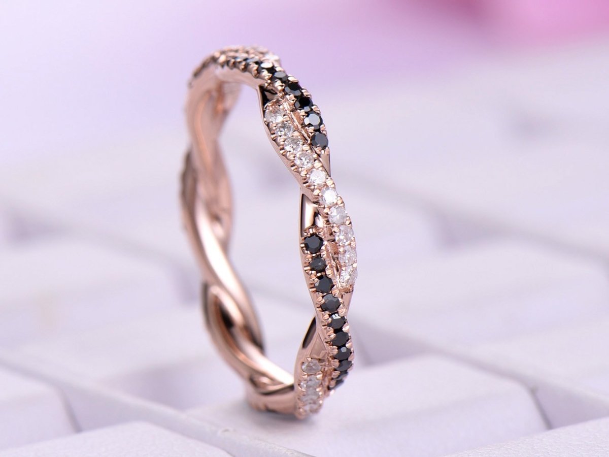 Black and White Diamond Twisted Eternity Ring 14K Gold - Lord of Gem Rings