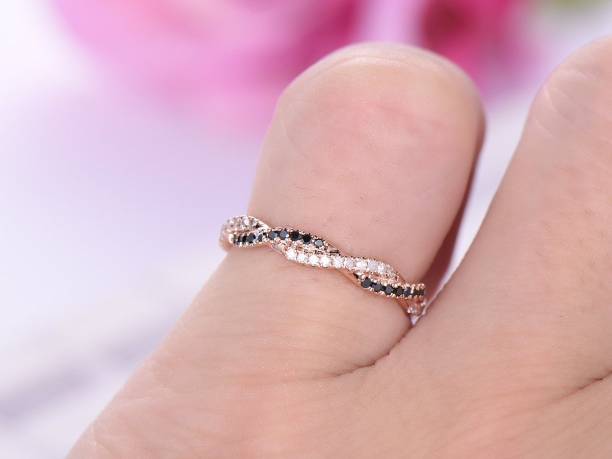 Black and White Diamond Twisted Eternity Ring 14K Gold - Lord of Gem Rings