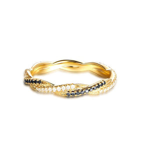 Black and White Diamond Twisted Eternity Ring 14K Gold - Lord of Gem Rings