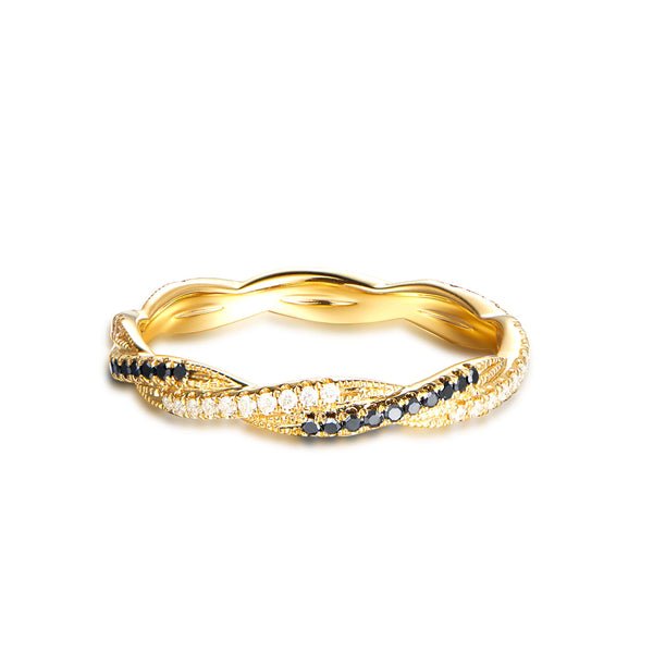 Black and White Diamond Twisted Eternity Ring 14K Gold - Lord of Gem Rings