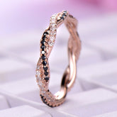 Black and White Diamond Twisted Eternity Ring 14K Gold - Lord of Gem Rings