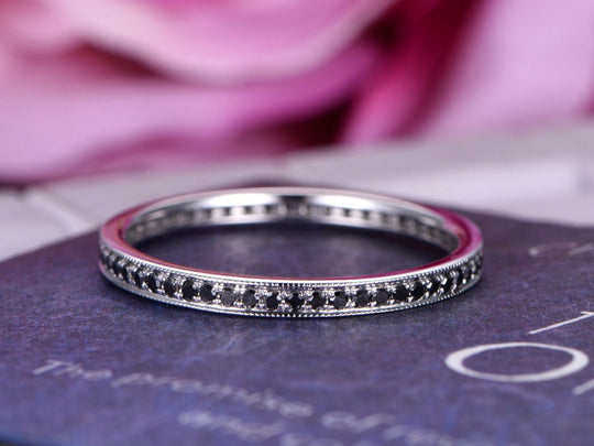 Black Diamond Full Eternity Wedding Band with Milgrain